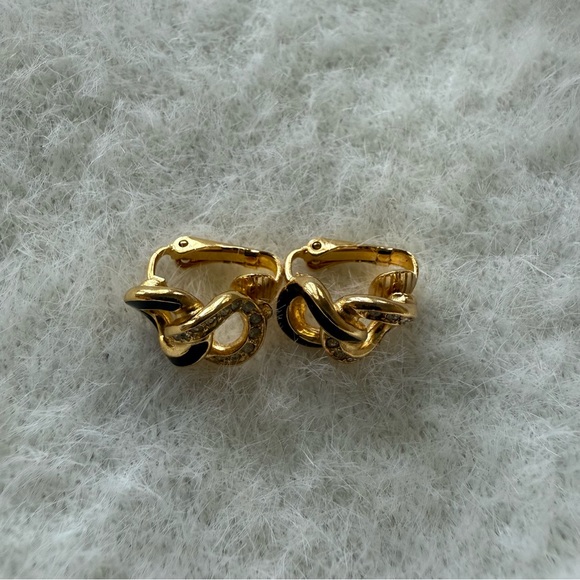 Christian Dior Gold and Black Knot Clip Earrings